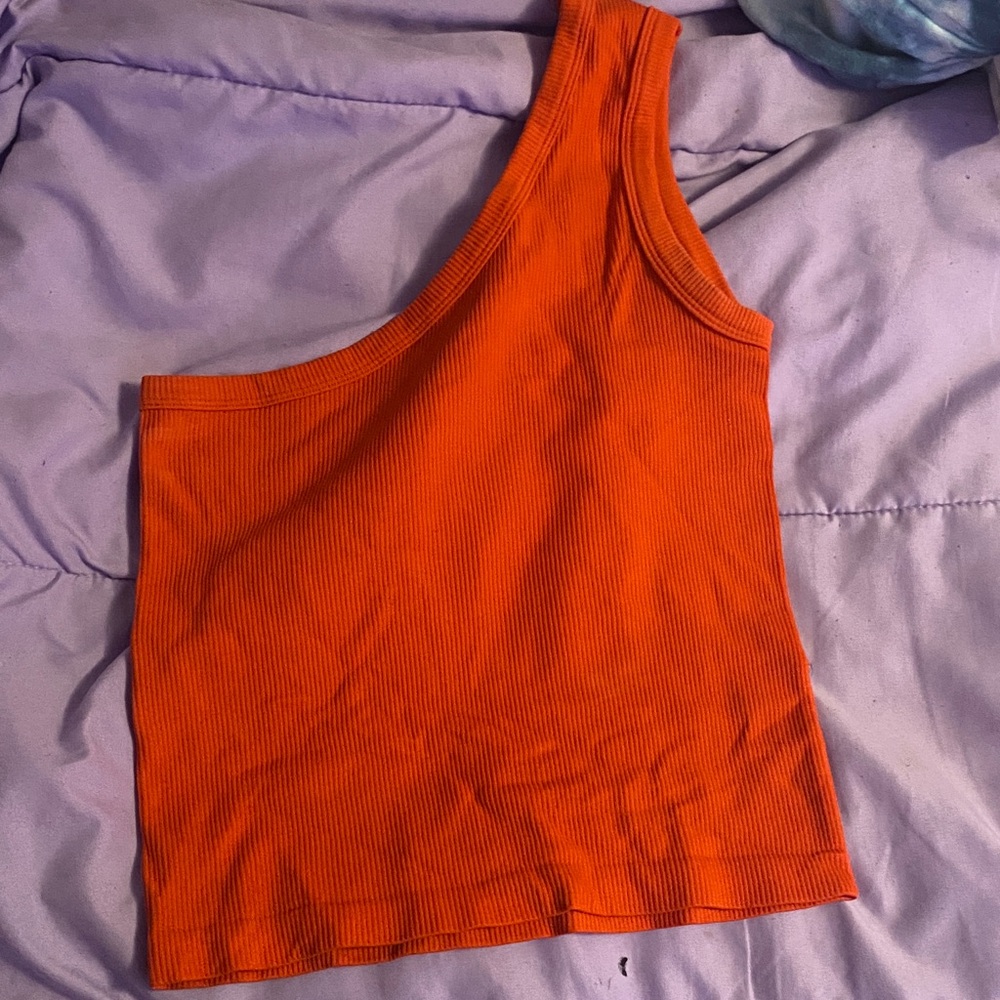 Orange One-Shoulder Ribbed Top - Picture 3 of 3